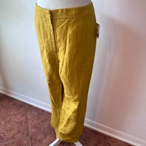 Linen Blend Wide Leg Breathable Lightweight Trousers Womens 14 Mustard Yellow